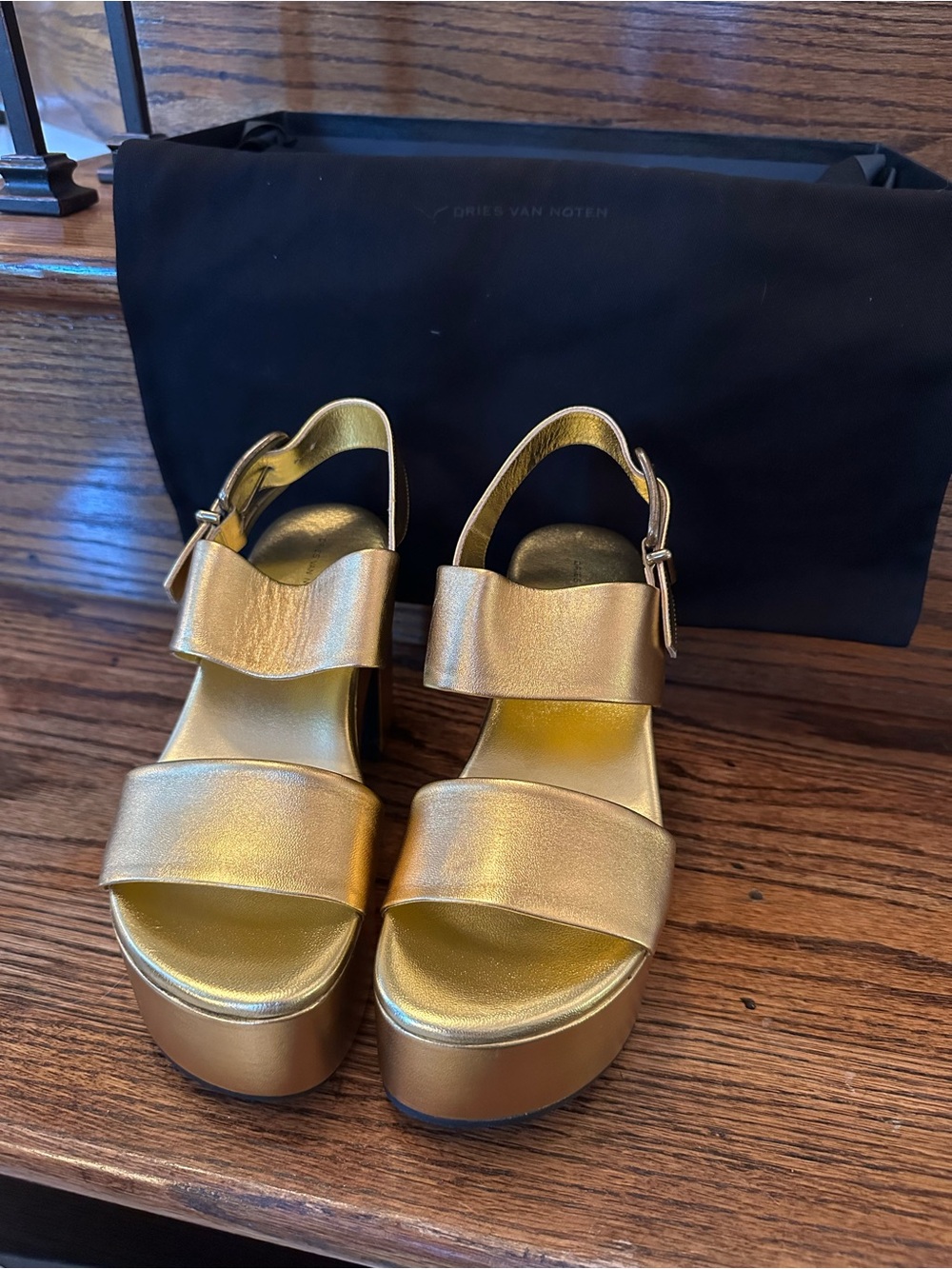 Dries Van Noten Metallic Gold Platform Sandals